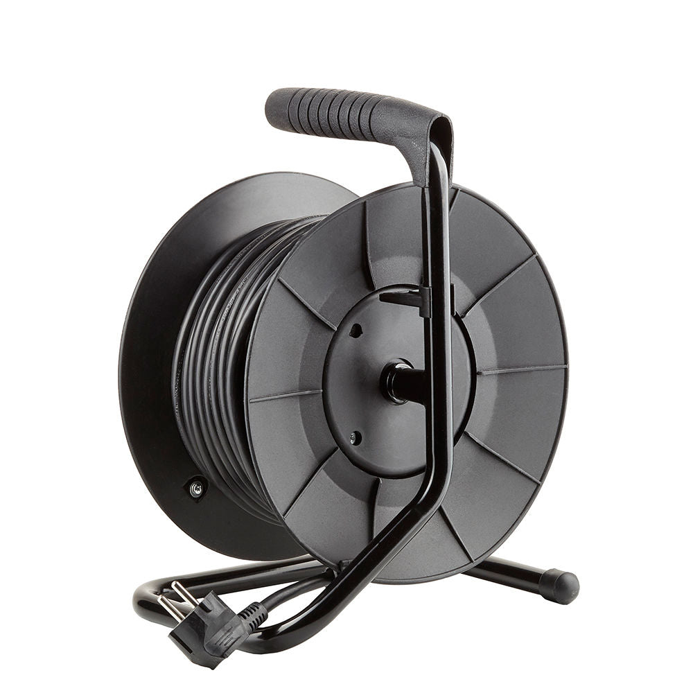 Technik Professionell Kabelvinda 25m 1.5mm² 16A med 4 EU-uttag och strömbrytare Svart