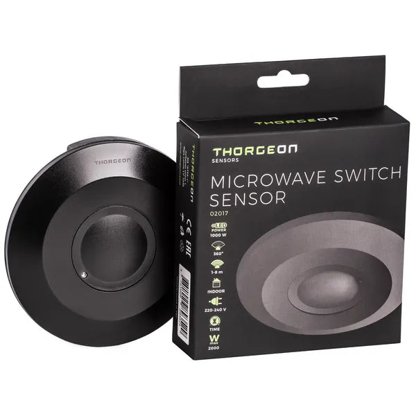 Thorgeon LED rörelsesensor Svart utanpåliggande 360° mikrovåg IP20 220-240V max 1000W CE RoHS