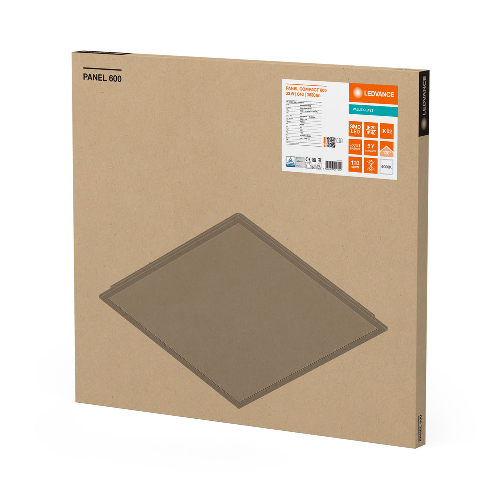 Tsong LED-panel kompakt aluminium Vit 33W 3630 lumen 4000K 60x60cm IP20 CRI 80 CE RoHS