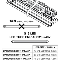 Tsong LED lysrörsarmatur 120cm IP65 vattentät för dubbel LED-rör, aluminium matt guld finish