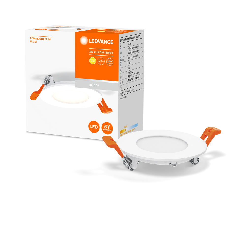 Ultra Slim LED Infälld Spotlight Vit 4.5W 240 lumen 3000K varmvit 85mm håltagning 72mm 230V