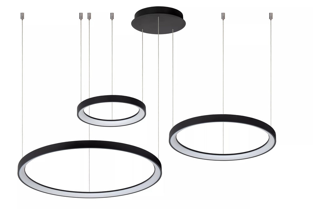 Lucide VIDAL black LED pendant light with dimmable 120W, warm white 2700K, wide 78 cm for chic home lighting