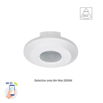 Spectrum smart PIR-sensor 360° utanpåliggande montering, 2000W last, 8m räckvidd, 1-10V, Wi-Fi BT, IP20, 230V