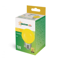 LED-kula G45 E-27 230V 1W gul spektrum 17000h 270° stråle