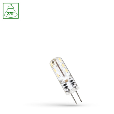 Spectrum LED G4 12V 1,5W silikon varm vit 3000K, 270° vinkel, 95 lumen, CRI 80, lång livslängd, ej dimbar