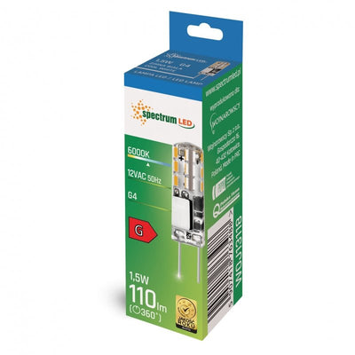 Spectrum LED G4 12V 1,5W silikon 6000K, 110 lumen, CRI 80, ej dimbar, 270° ljuskägla, energieffektiv