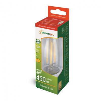 Spectrum LED ljuslampa E14 4W 2700K varmvit 450 lumen 300° strålningsvinkel IP20 230V ej dimbar