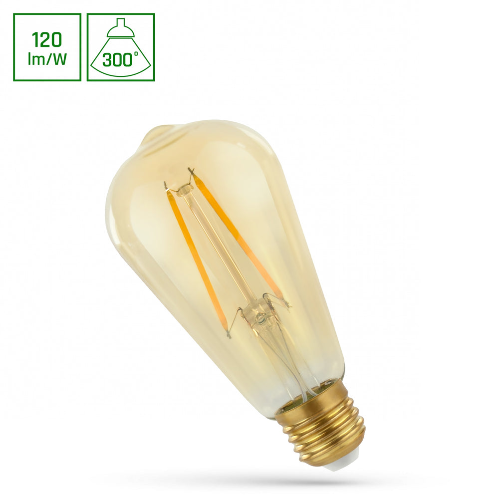 Spectrum LED-lampa E27 2W med 240 lumen och 2400K varmvitt ljus, 300° strålvinkel, retrodesign, 17000 timmars livslängd