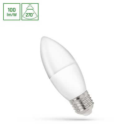 Spectrum LED-kronljuslampa C37 E27 230V 1W CW 6000K med 100 lumen kallvitt ljus och 270° ljusspridning