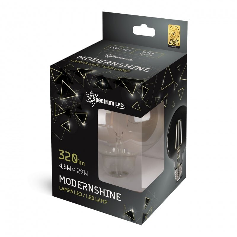 Spectrum LED G125 E27 4.5W 230V 4000K 320 lumen naturlig vit belysning 17.000 timmars livslängd