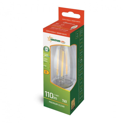 Spectrum LED kronljuslampa C35 E14 230V 1W, 2700K varm vit, 110 lumen, bred strålningsvinkel 300°