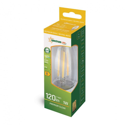 Spectrum LED kärnlampa E14 1W 4000K neutralvit, 120 lumen, 300° strålvinkel, CRI 80, 17.000 timmars livslängd