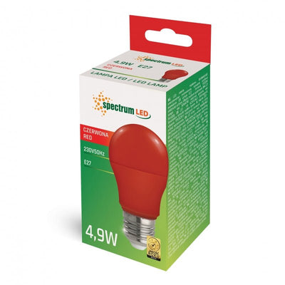 Spectrum LED GLS A50 E27 rött ljus, 230V 4.9W, 270 grader, 17000 timmar, IP20, ej dimbar, plasthölje
