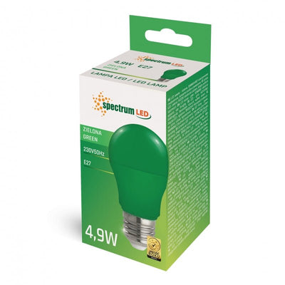 Spectrum LED glödlampa E27 4,9W grönt ljus 230V, 270° strålning, hållbar med lång livslängd 17000 timmar