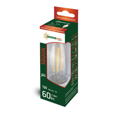 Spectrum LED ljusform E14 230V 1W 1800K, 60 lumen, 300° ljusvinkel, IP20, ej dimbar, varmt vitt ljus