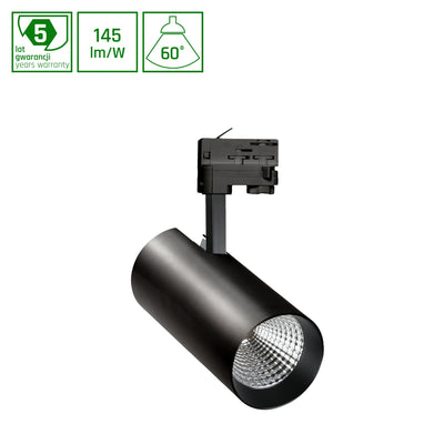 Spectrum LED Skenspot 3-Fas 10W 3000K 1450 lumen CRI 80 60° Svart Aluminium IP20 Dimbar 230V